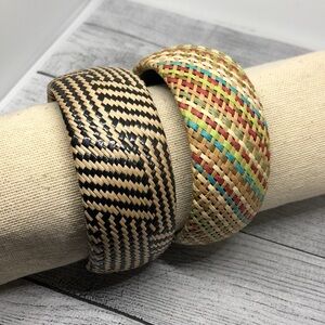 Bundle lot 2 woven boho festival statement bangle bracelets layering stackable.